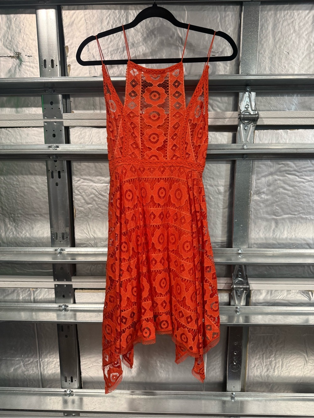Free People Orange Lace Spaghetti-Strap Dress